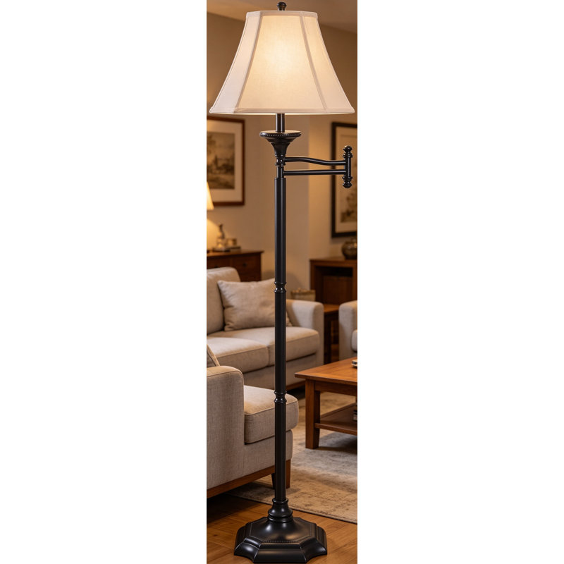 Lampe sur pied à bras articulé classique avec bras réglable et abat-jour en tissu crème Wentworth