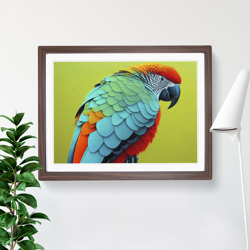 Colourful Parrot Vol.2 1 Piece Single Picture Frame Wall Art, 34cm H x 46cm W x 2cm D, Walnut Framed