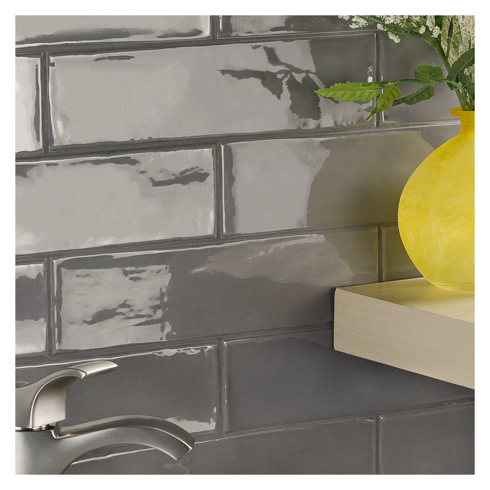 Midland 3'' W x 12'' L Polished Ceramic Subway Tile (5.38 sq. ft. / box), Charcoal