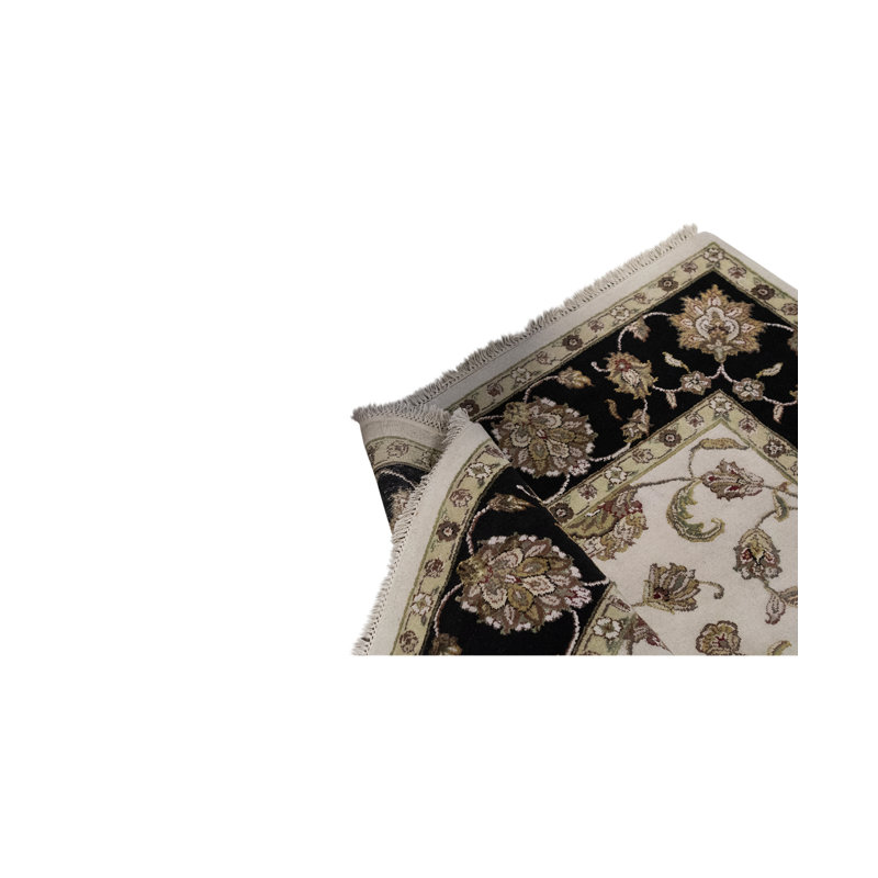 Tapis beige et noir noué à la main de haute qualité
