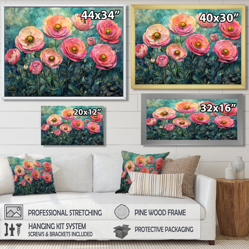 Été symphonie de renoncule champ I - renoncule, art mural, Reproduction encadrée d'une seule photo, Noir, H 12 po x l 20 po