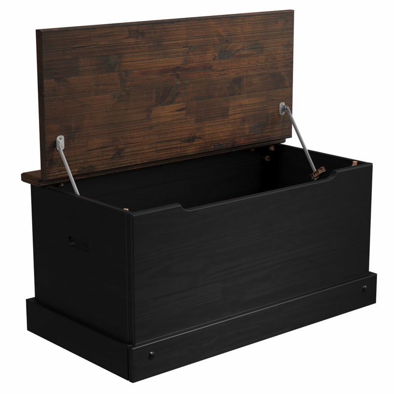  Solid Pine Storage Trunk Chest – Farmhouse Wooden Blanket Chest With Lift-top Hinged Lid In Harvest Black Finish