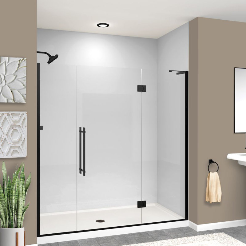 Porte de douche à charnière avec verre transparent l 72 po x H 76 po Transolide Elizabeth, Acier Inoxydable