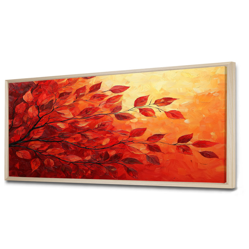 «Autumn Sunset Maple Leaf I - Leaves», reproduction sur toile encadrée, H 28 po x l 60 po, Floater Framed, Natural