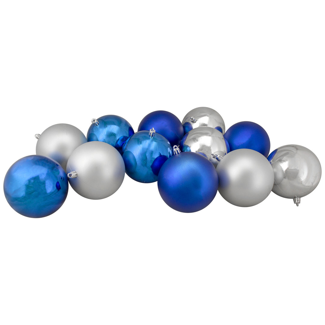 12ct Silver and Blue 2-Finish Shatterproof Ball Christmas Ornaments 4" Northlight Seasonal