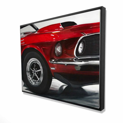 Classic Red Car - Vintage Framed Canvas for Home Decor
