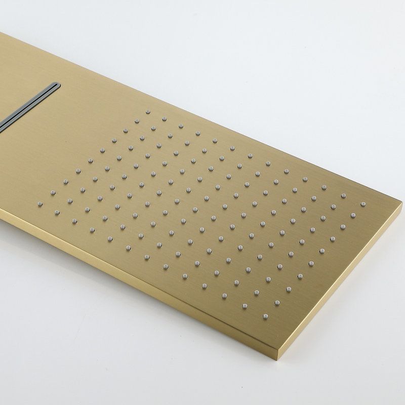 fixhd Thermostatic Shower System with Rough in-Valve Three Sprays with Rain and Waterfall Shower Heads, Brushed Gold