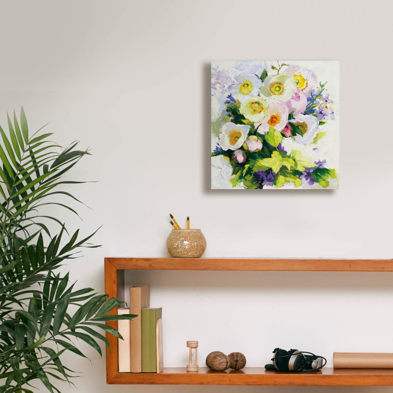 Art sur toile, "Coquelicots et pivoines" par Shirley Novak, H 12 po x l 12 po x P 0,75 po