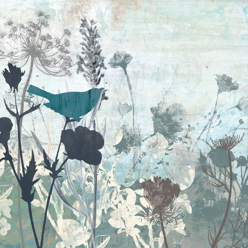 Bird On Botanicals Cool - Wrapped Canvas Painting, 76cm H x 76cm W x 3.8cm D