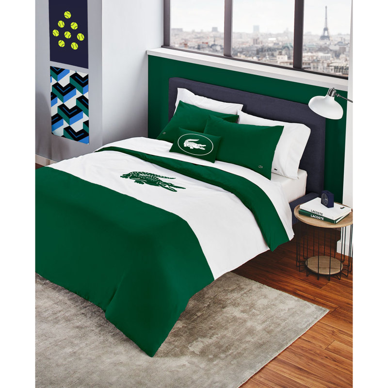 Ensemble d'édredon réversible standard en coton 4 pièces, Vert, Édredon pour lit simple + 1 taie décorative stan