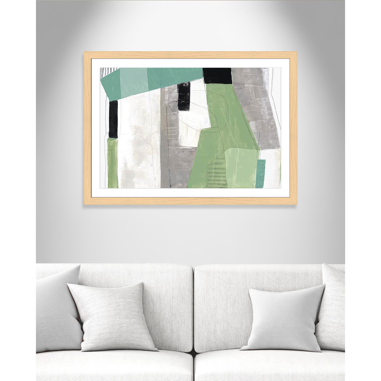 Evergreen Essence Print, 31" H x 43" W x 1.25" D, Natural Cube Frame - Matted Fine Art Paper Print, White