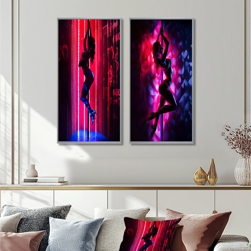 «Mauve sensuel», ensemble de 2 pièces d'art mural glamour, H 28 po x l 24 po, Encadrement argenté