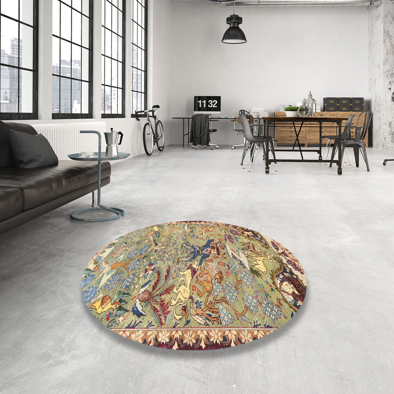 Tapis traditionnel vert / brun, Rond 7 pi
