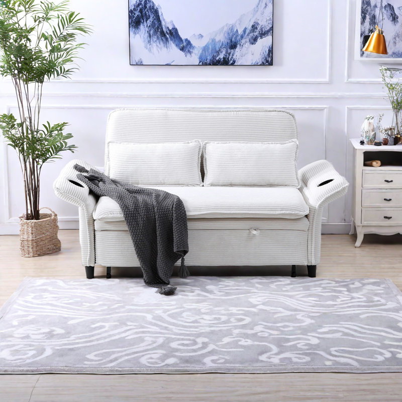 65.74-Inch Letter Striped Fabric Multi-Functional Sofa Bed, Suitable For Bedrooms And Living Rooms. The Armrests And Backrests Are Adjustable.