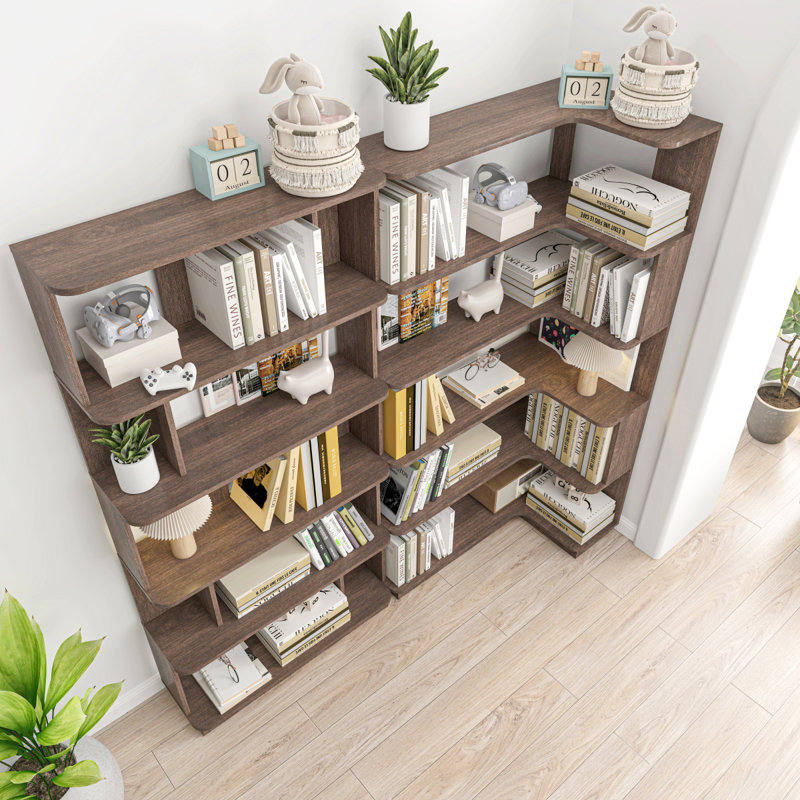 Bibliothèque d'angle compacte de 90 cm + bibliothèque libre extensible de 80 cm, ensemble de 2 tablettes de présentation, couleur chêne blanc et 4 autres couleurs optionnelles, meubles librement combinés et assortis