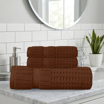 Ensemble de serviettes 3 pièces Willow - 100% coton peigné, qualité supérieure 630 g / m², chocolat, ultra-doux et très absorbant (1 ensemble de bain, 2 serviettes de toilette)