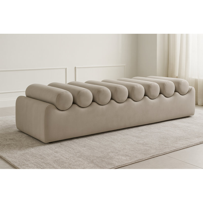 Banc en cuir Rumble Vegan, Cuir taupe végétalien, H 16,5 po x l 72 po x P 22 po