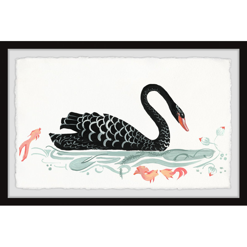 «Black Swan and Kois» par Marmont Hill - peinture encadrée, H 8 po x l 12 po x P 1,5 po