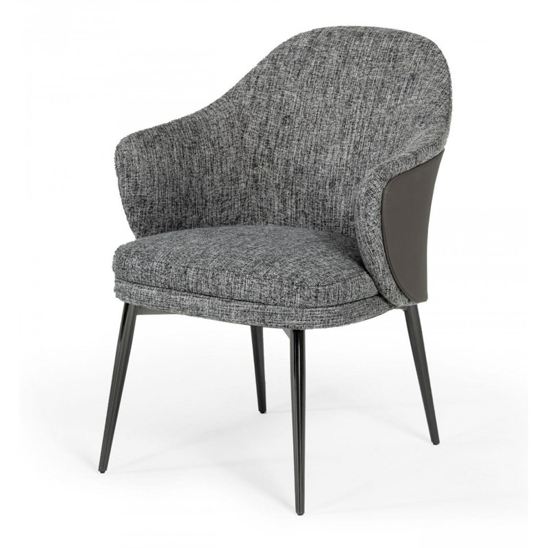 Fauteuil de salle à manger rembourré gris et noir avec dossier à oreilles en similicuir