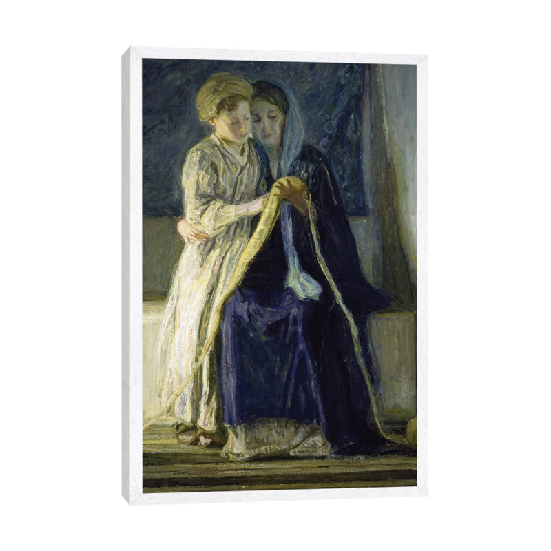 Christ And His Mother Studying The Scriptures, C.1909 by Henry Ossawa Tanner - Painting on Canvas, White Framed