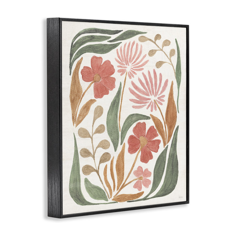 Motif floral abstrait, estampe numérique par Véronique Charron, Giclée encadrée noir minuit, H 14 po x l 11 po