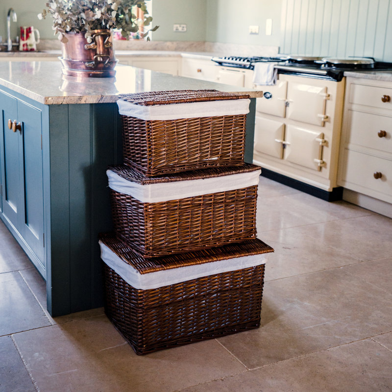 Rectangular Wicker Storage Basket with Lid and Removable Lining, 36, Brown