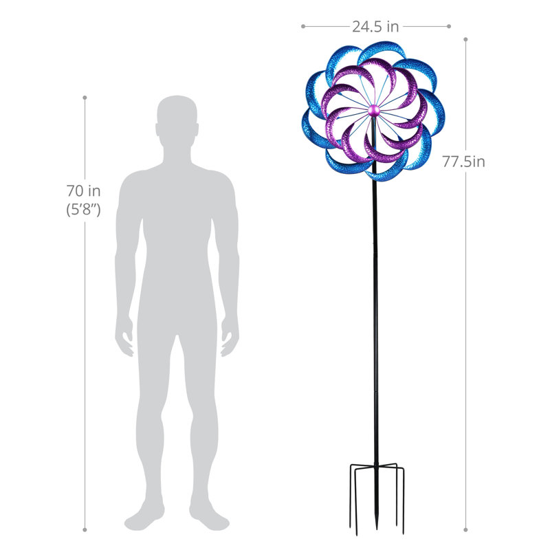 Large Purple and Blue Metal Double Kinetic Garden Spinner Stake