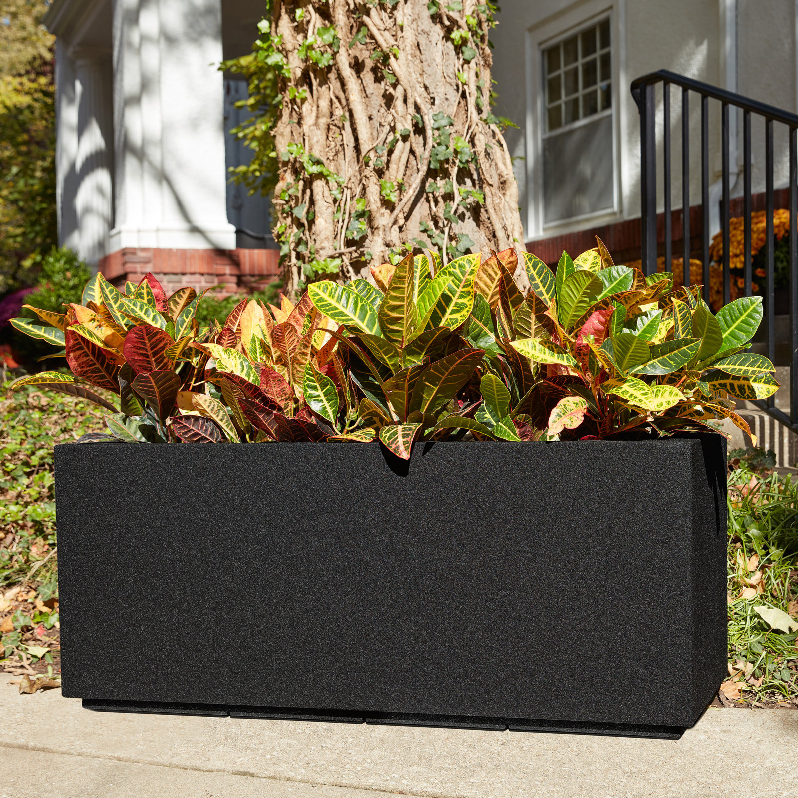 Gita Tall Lightweight Outdoor Trough Planter Box, Black Granite, 19"H x 46"W x 17"D