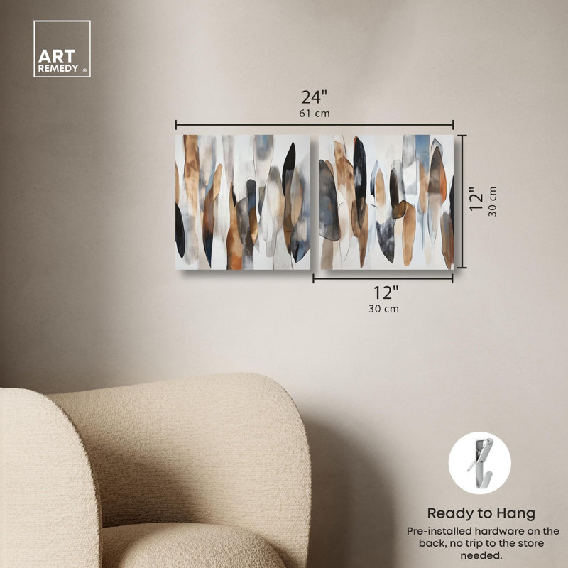 Espresso Martini, ensemble de 2 toiles terreuses par Art Remedy, H 12 po x l 12 po, Toile tendue