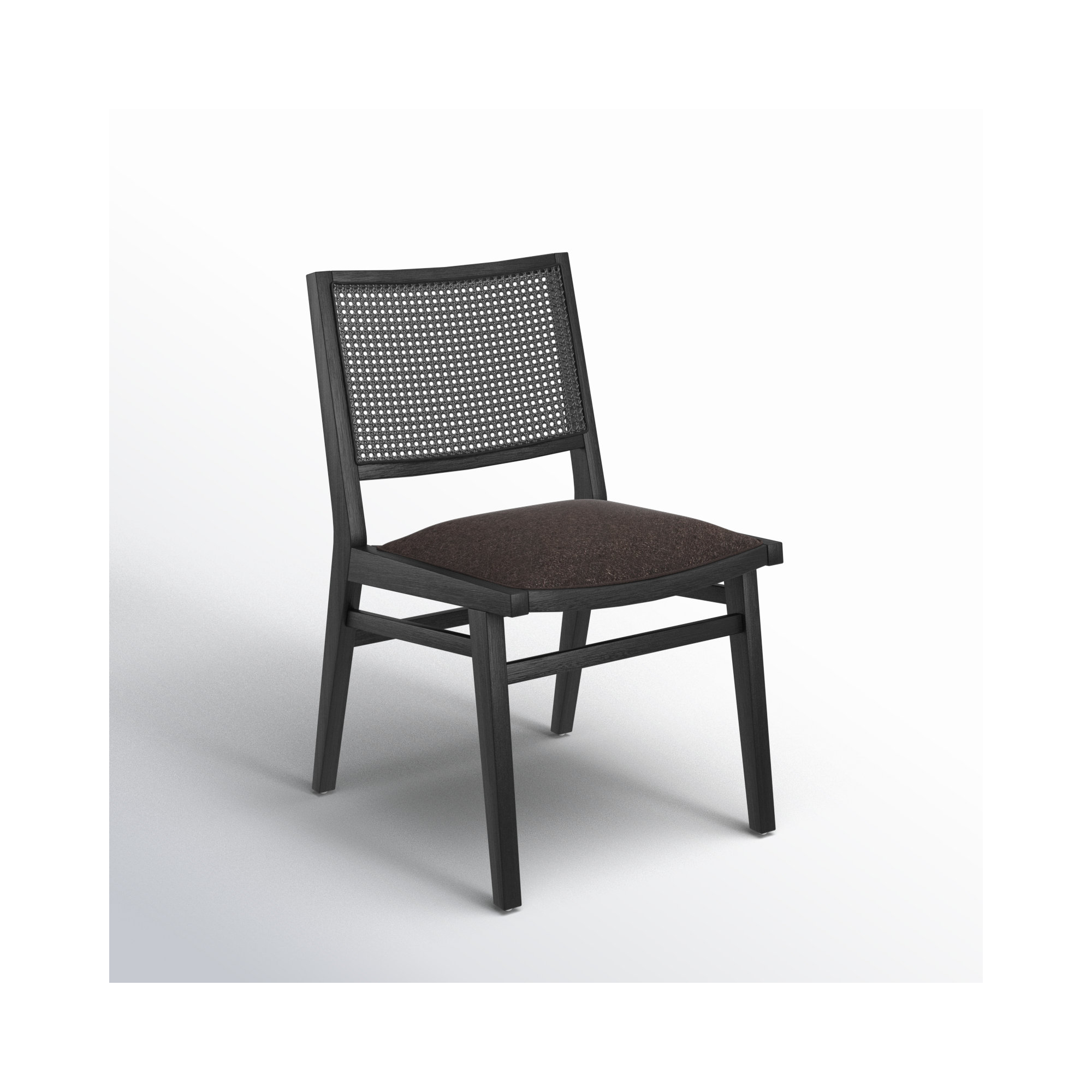 Miraz Cane Back Dining Chair, Brushed Ebony Beech, Black Linen Blend