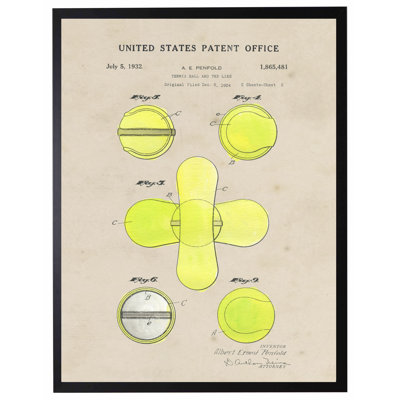 Tennis Ball Patent in Black Frame
