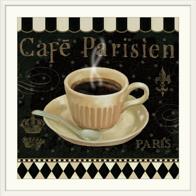 «Café Parisien I» par Daphne Brissonnet, H 32 po x l 32 po x P 1 po, Cadre blanc