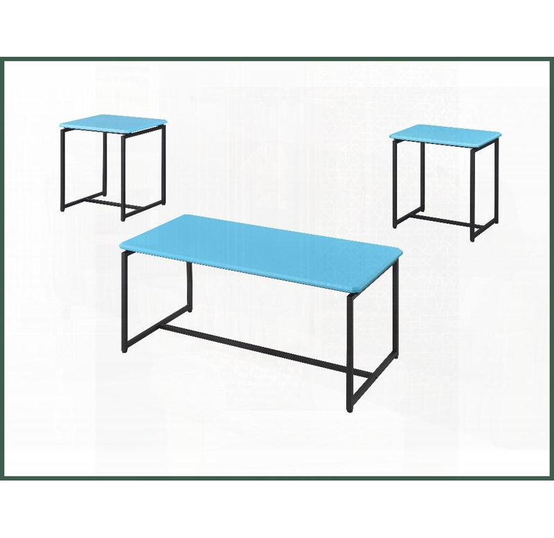Ensemble de 3 ampoules bleues en fibre de carbone bleue Ensemble de tables de bout - Structure en métal durable, style de salon unique