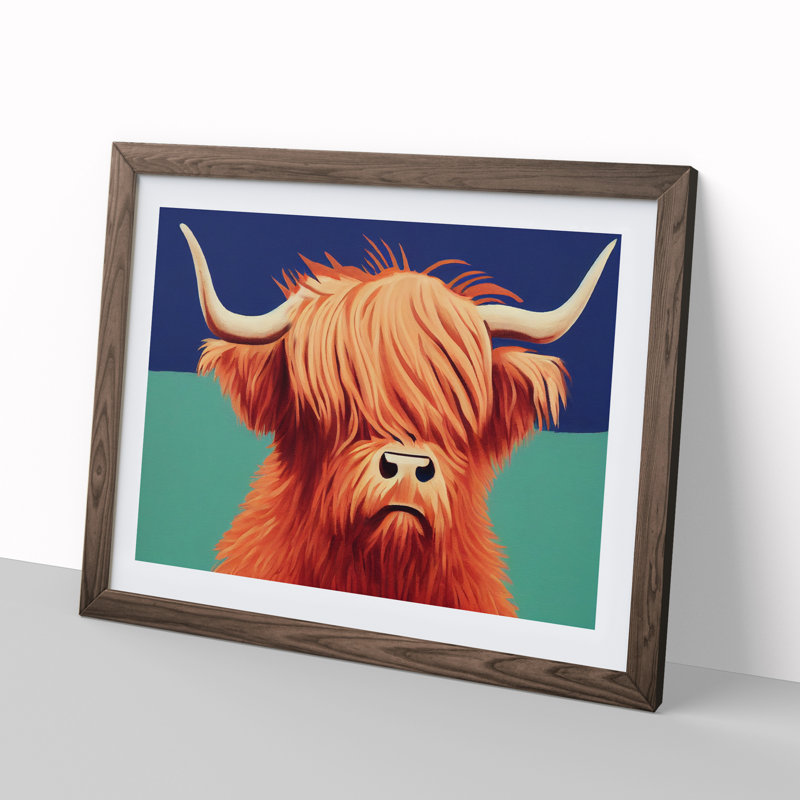 Highland Cow - Single Picture Frame Print, 46cm H x 64cm W x 2cm D, Walnut