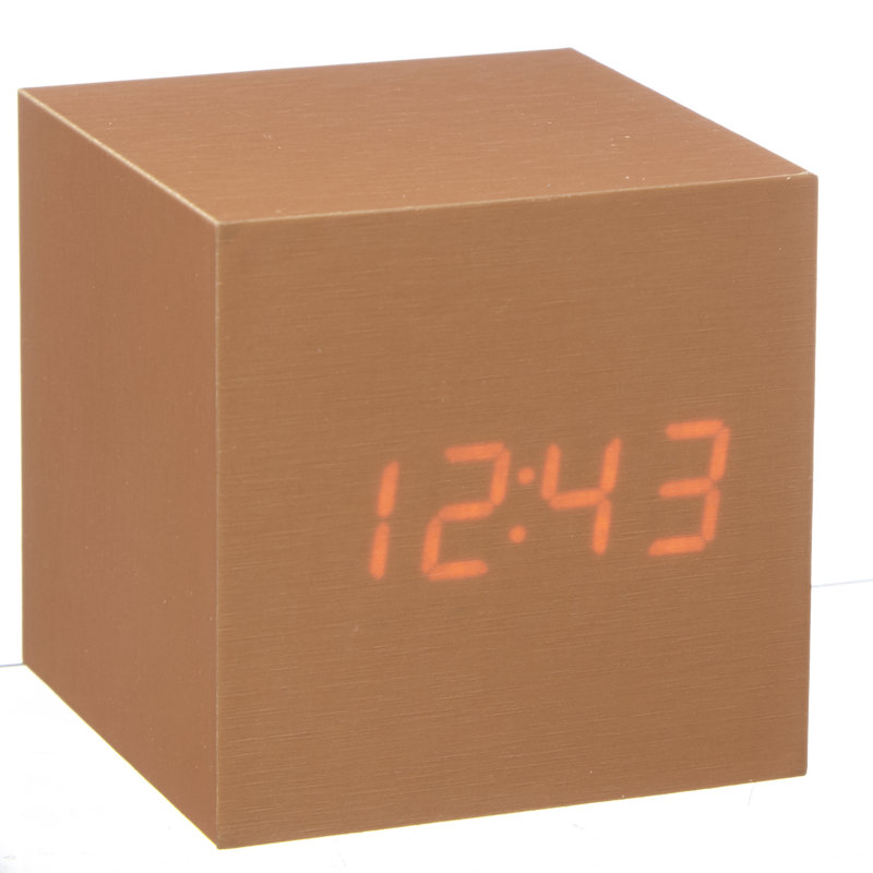Sleek & Chic Modern Digital Wood Electric Alarm Tabletop Clock, Copper/Red