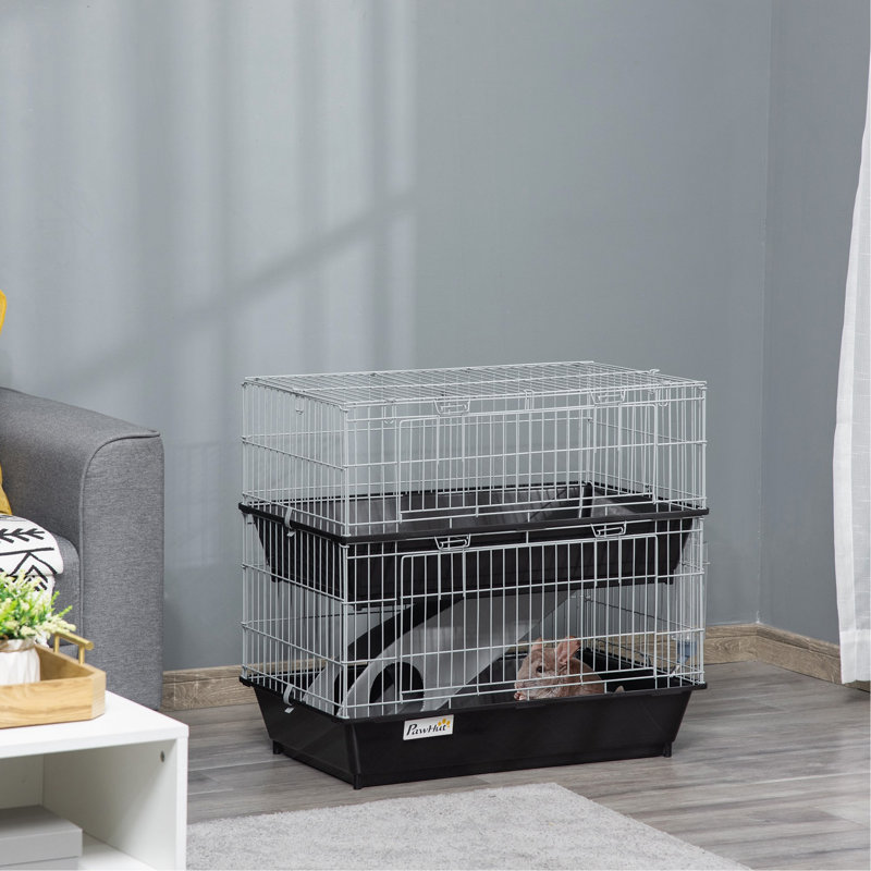 Cage à souris à 2 niveaux, cage de furet avec plat et bouteille, rampe, 2 portes