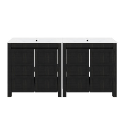 72 Inch Bathroom Vanity Suite With Dual Independent Vanities Double Ceramic Sinks Silent Closing Doors Adjustable Shelf And Storage Cabinet