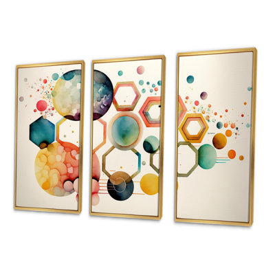 «Majesta Hexagon And Circular Abstract V», reproduction de 3 pièces sur toile