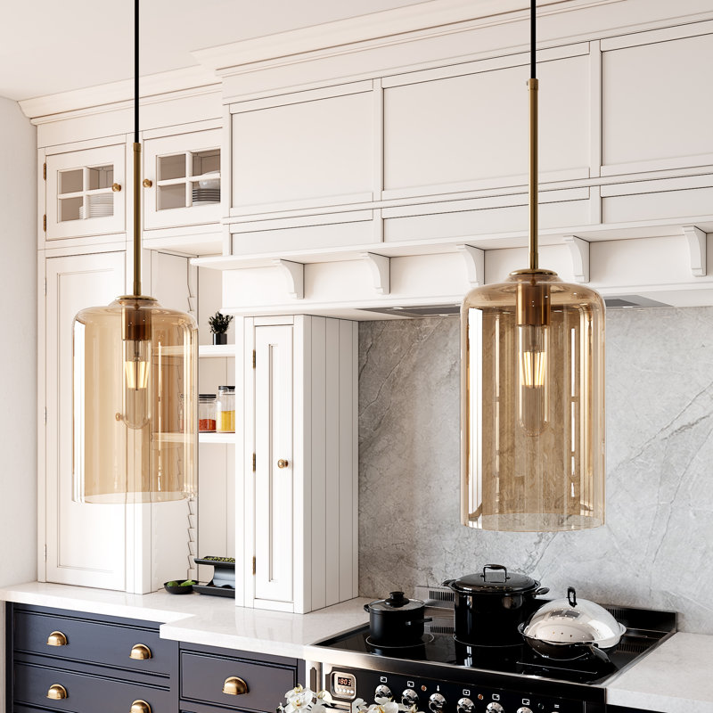 2‑Pack Modern Amber Cylindrical Glass Pendant Light