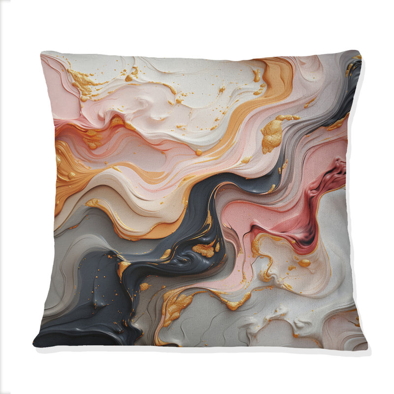 Art décoratif liquide en mouvement en or rose noir et bleu I - Formes abstraites imprimées