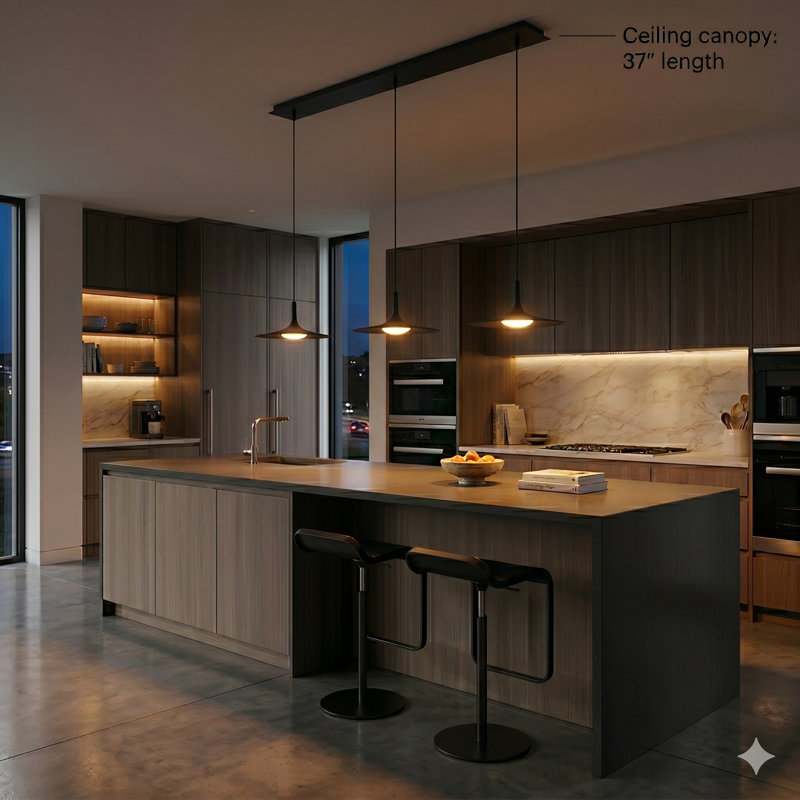 Judi 3-Light LED Kitchen Island Cone Pendant, Matte Black