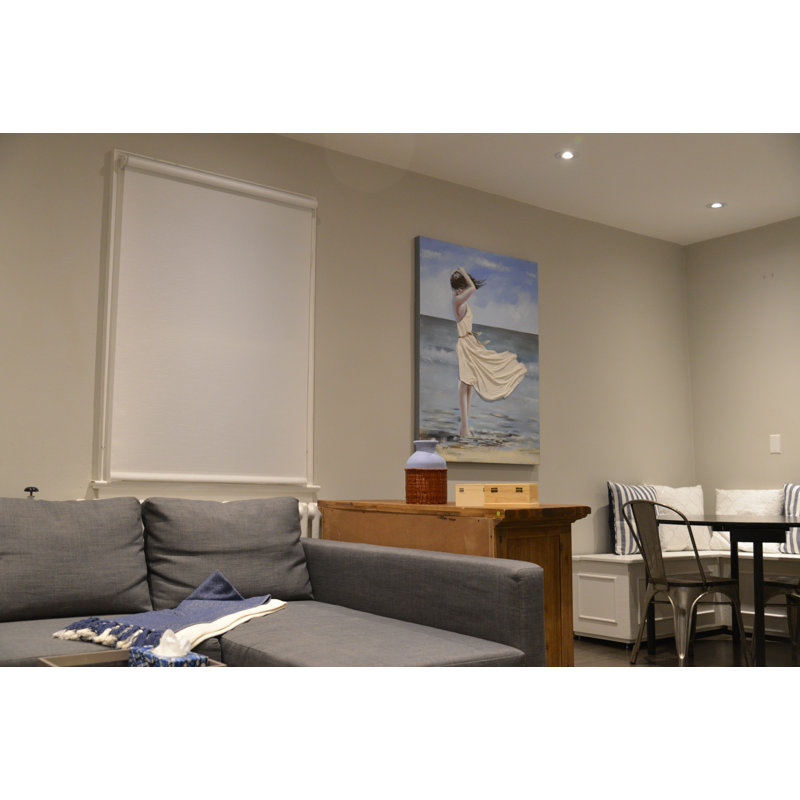 Rideau roulant blanc semi-transparent ouvert sans chaîne, l 66 x L 60