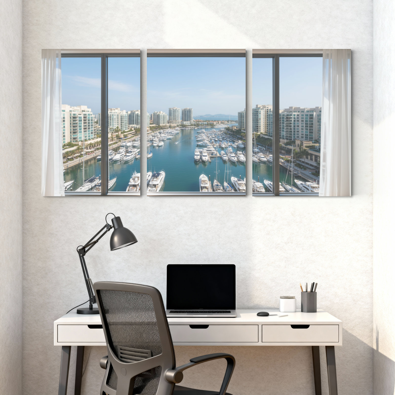 Ivy Bronx Scenic &Cityscapes Marina View With Yachts And Buildings Set ...
