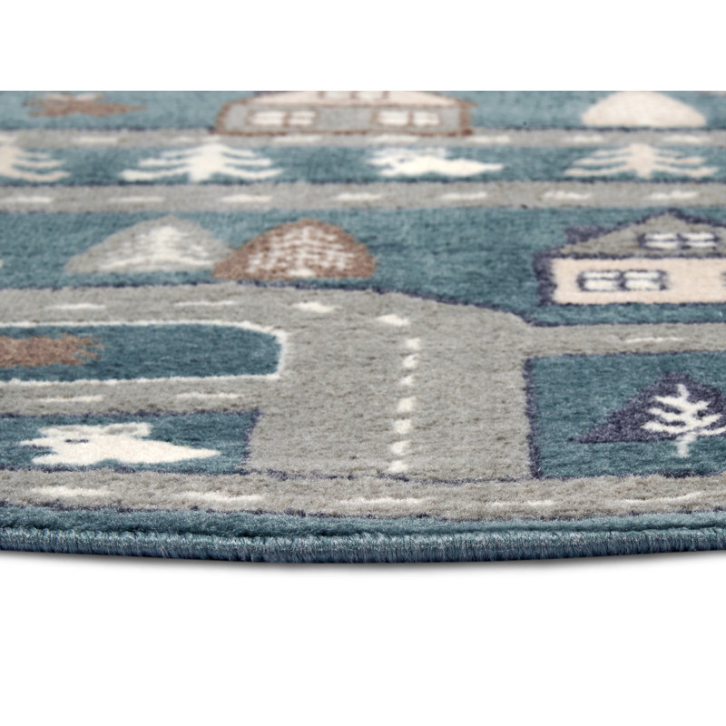 Adventures Children Teal Rug, Round 100cm