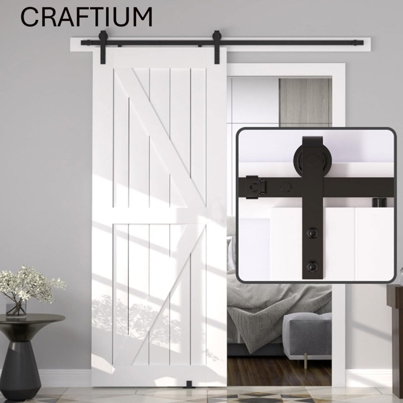 Quincaillerie de porte de grange coulissante Craftium, boulons de porte en métal, porte de grange coulissante de style campagnard rustique 30/36/42 avec surface en PVC, installation facile et conception durable