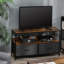 Wood Top TV Console Matte Black Steel Frame Entertainment Stand with Open Storage Shelf Two Fabric Drawers Adjustable Foot Pads for Living Room Bedroom TV Storage Unit