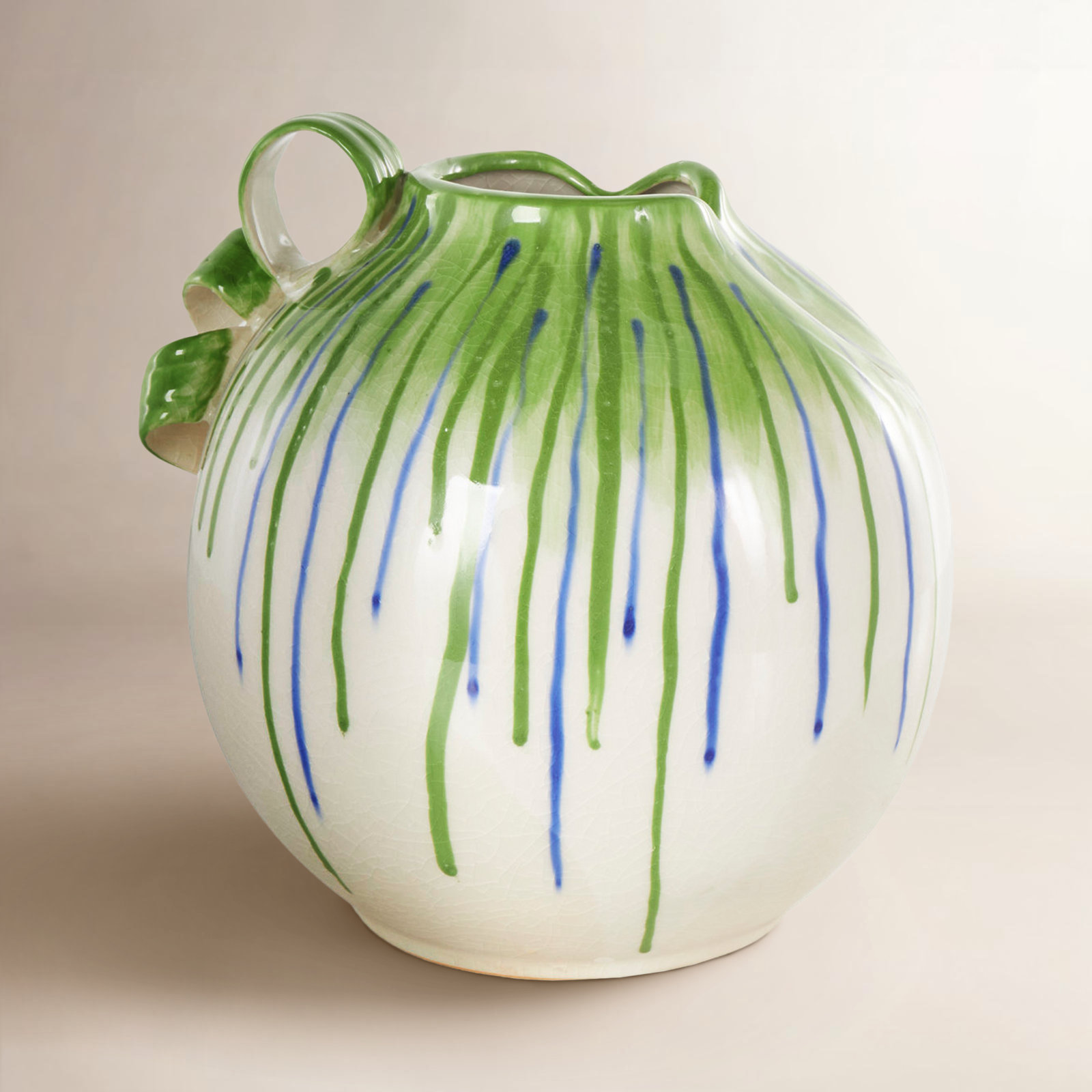  Ceramic Vase With Drip Design And Handles