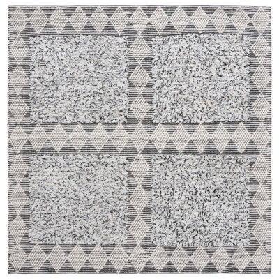 Natura Hand Loomed Wool/Cotton Geometric Rug in Ivory/Black