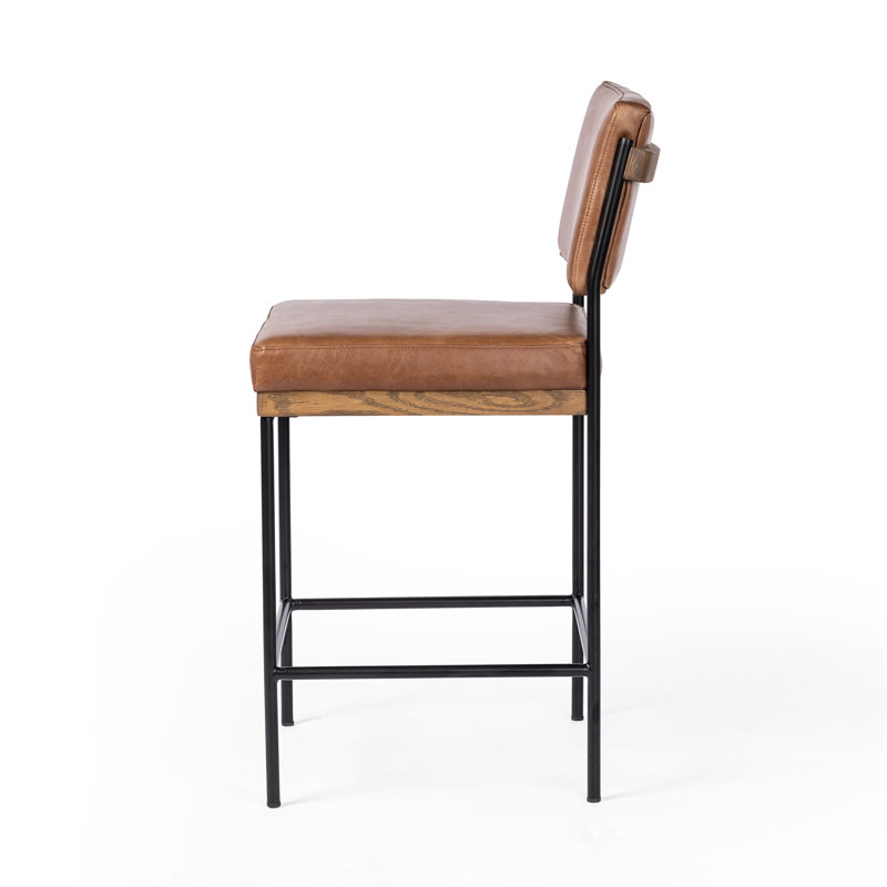 Popovich Upholstered Counter Stool with Metal Frame, Sonoma Chestnut/Genuine Leather, Counter Stool (26.42" Seat Height)