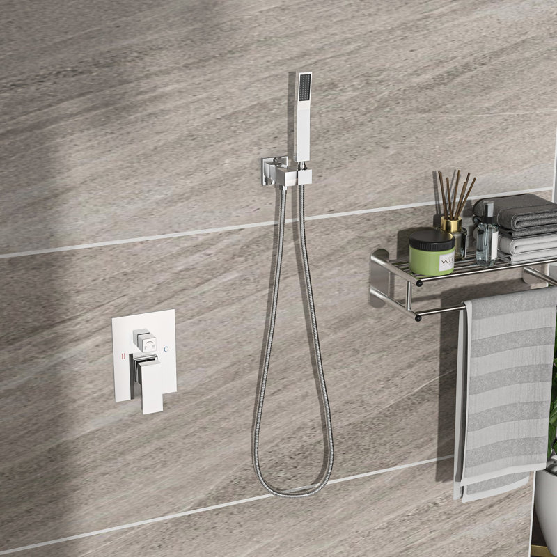 Pomme de douche au plafond de 16 pouces - double entrée avec soupape équilibrée, pluie et installation à la main facile à installer et résistante aux chocs, système carré de 16 po Finition et nettoyage